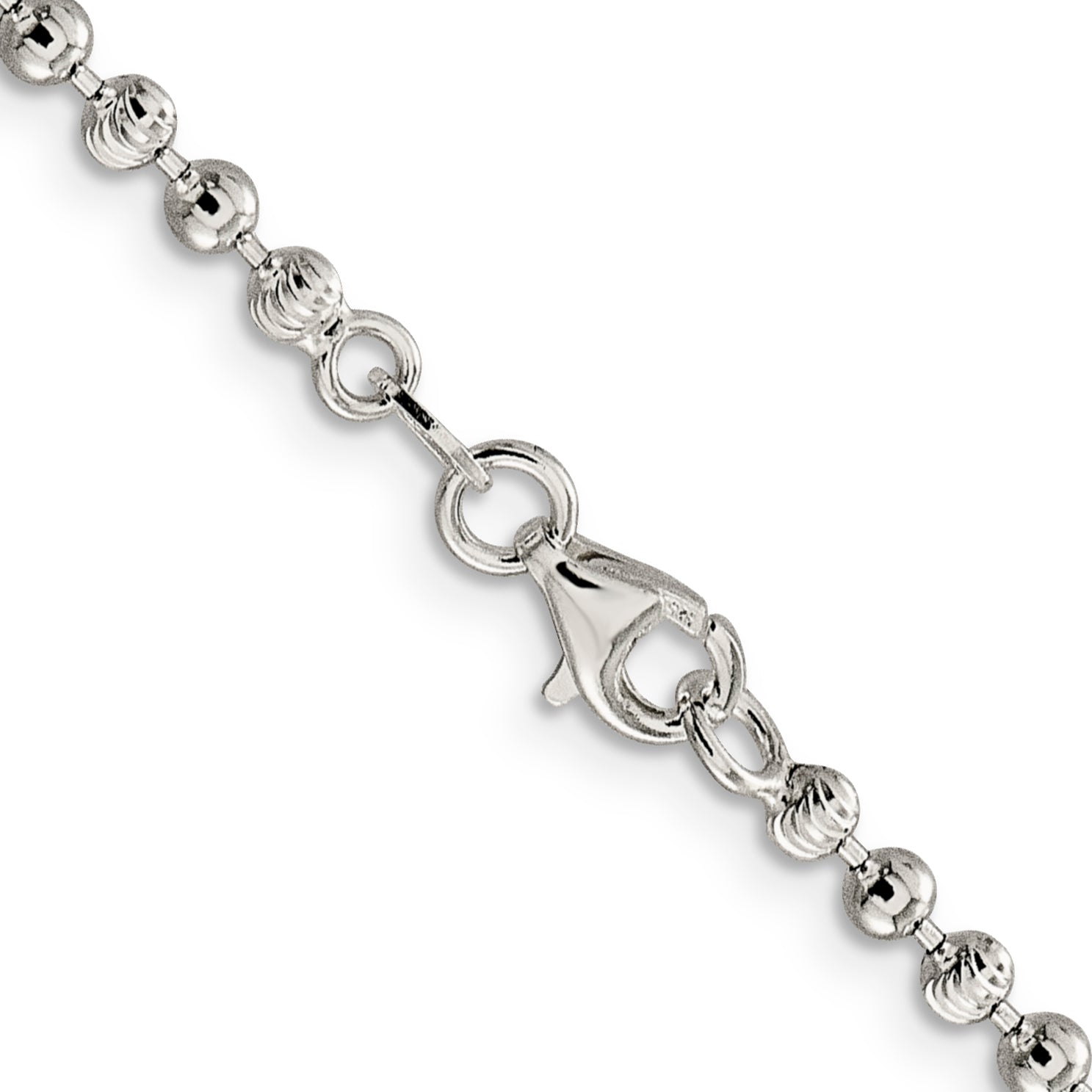 24 Inch Sterling Silver 3mm Fancy Beaded Chain Necklace
