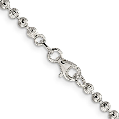 24 Inch Sterling Silver 3mm Fancy Beaded Chain Necklace