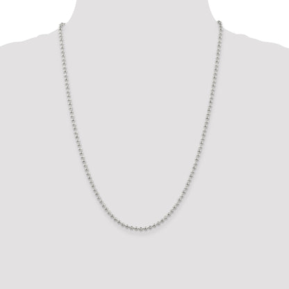 24 Inch Sterling Silver 3mm Fancy Beaded Chain Necklace