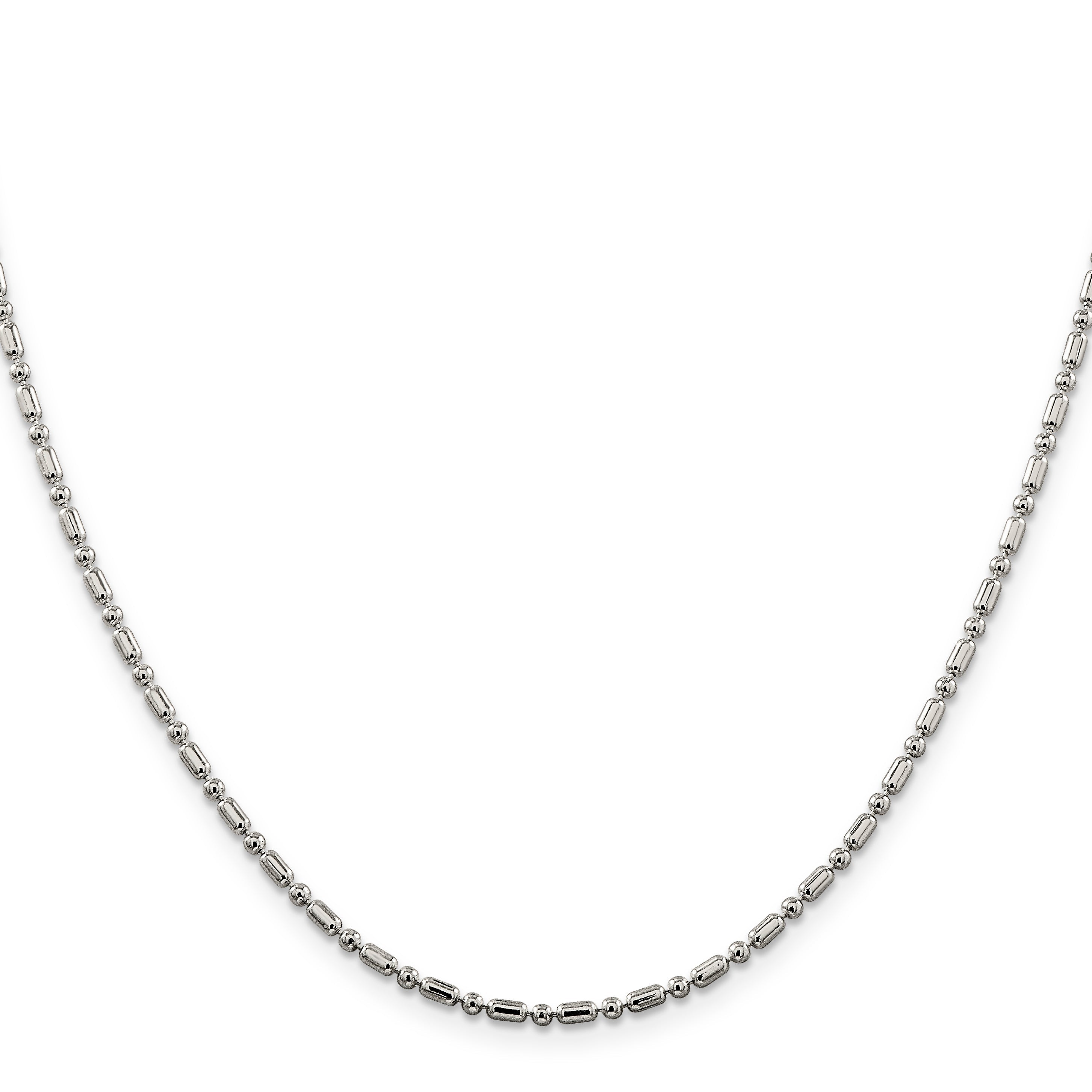 18 Inch Sterling Silver 2mm Fancy Beaded Chain Necklace