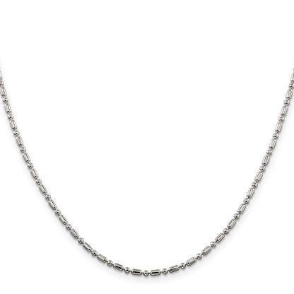 18 Inch Sterling Silver 2mm Fancy Beaded Chain Necklace