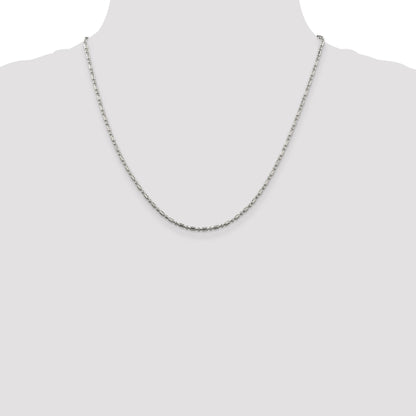 20 Inch Sterling Silver 2mm Fancy Beaded Chain Necklace