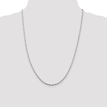 24 Inch Sterling Silver 2mm Fancy Beaded Chain Necklace