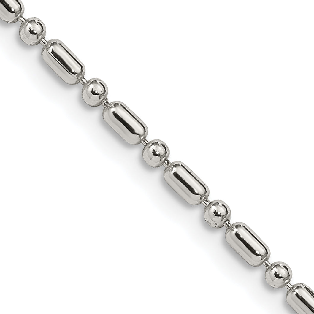 16 Inch Sterling Silver 2mm Fancy Beaded Chain Necklace