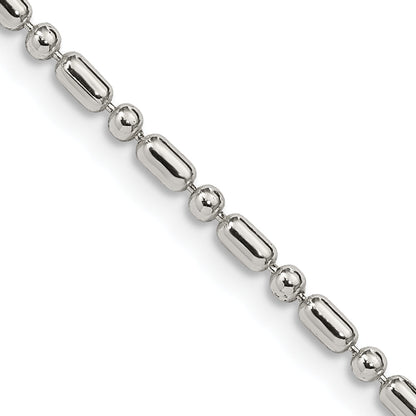 20 Inch Sterling Silver 2mm Fancy Beaded Chain Necklace