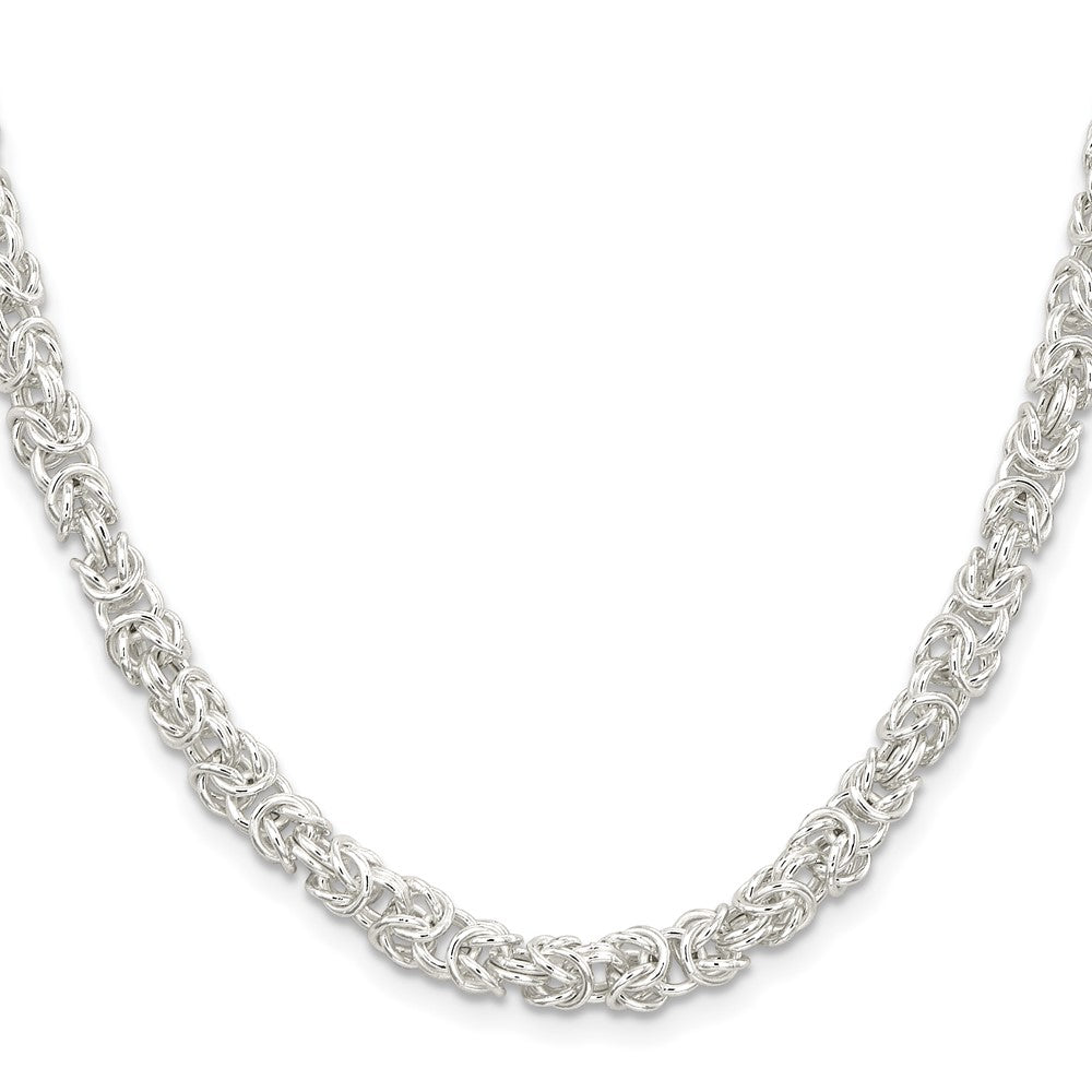 24 Inch Sterling Silver 5.5mm Rounded Byzantine Chain Necklace