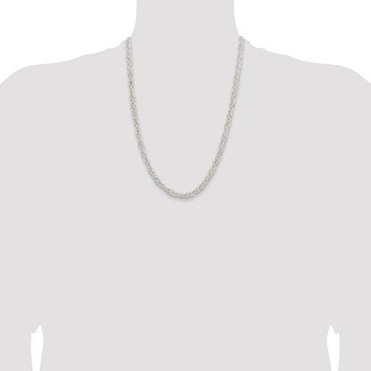 24 Inch Sterling Silver 5.5mm Rounded Byzantine Chain Necklace