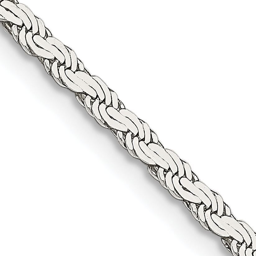 Sterling Silver 2.25mm Flat Rope Chain Necklace