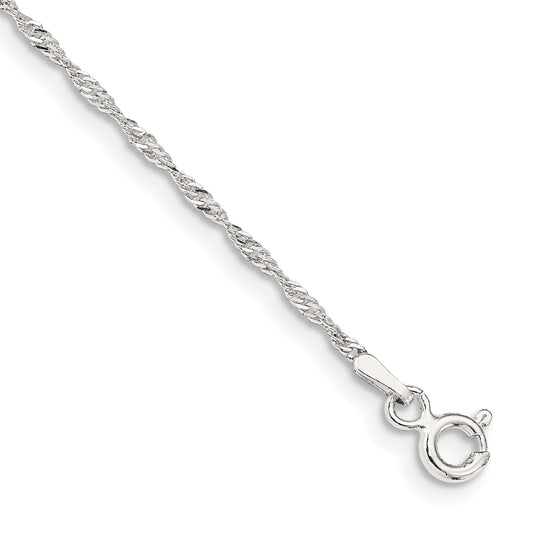 9 Inch Sterling Silver 1.4mm Singapore Chain Anklet