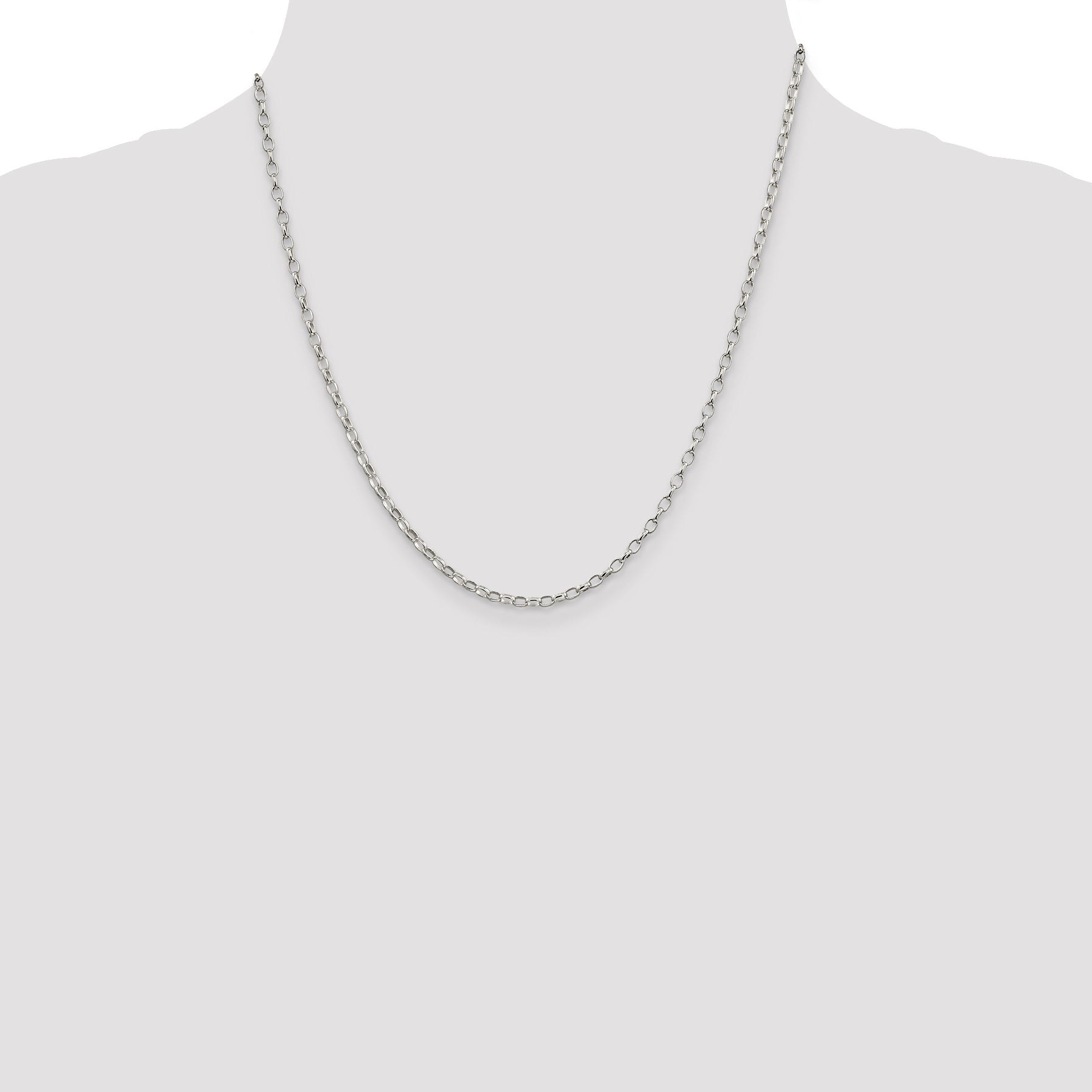 20 Inch Sterling Silver 2.5mm Oval Fancy Rolo Chain Necklace