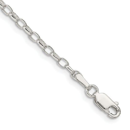 9 Inch Sterling Silver 2.5mm Oval Fancy Rolo Chain Anklet