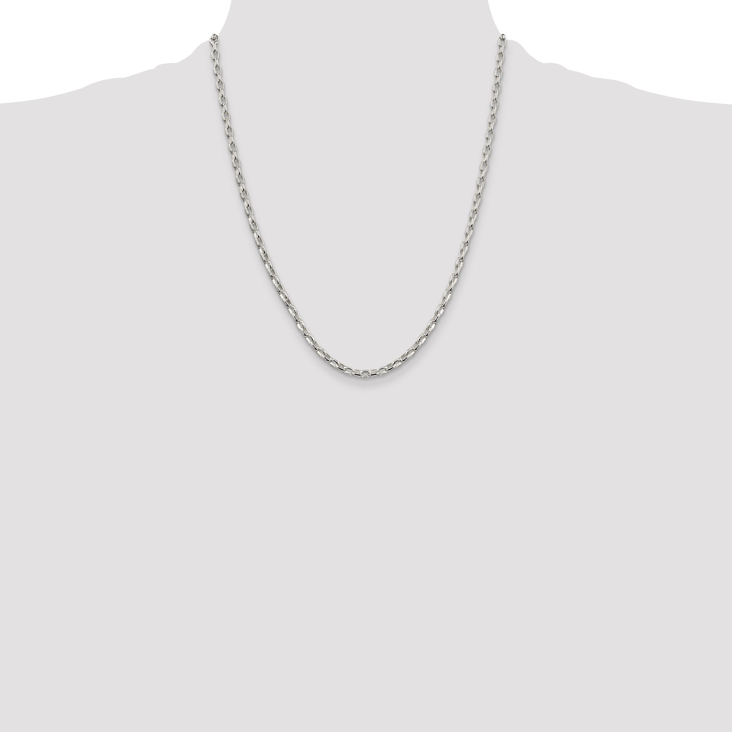 22 Inch Sterling Silver 3.2mm Oval Fancy Rolo Chain Necklace