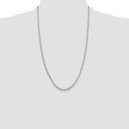 26 Inch Sterling Silver 3.2mm Oval Fancy Rolo Chain Necklace