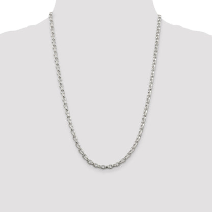 24 Inch Sterling Silver 4.4mm Oval Fancy Rolo Chain Necklace