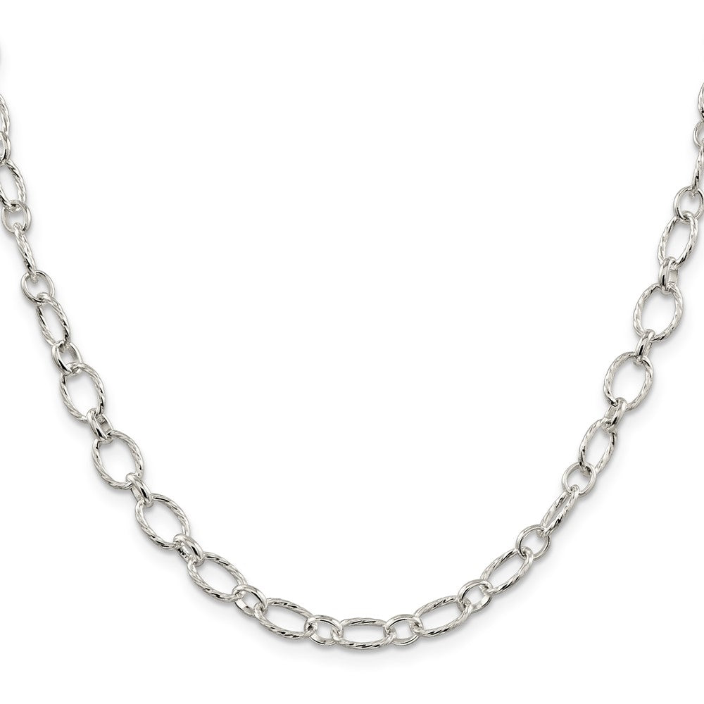 30 Inch Sterling Silver 6.1mm Fancy Patterned Rolo Chain Necklace