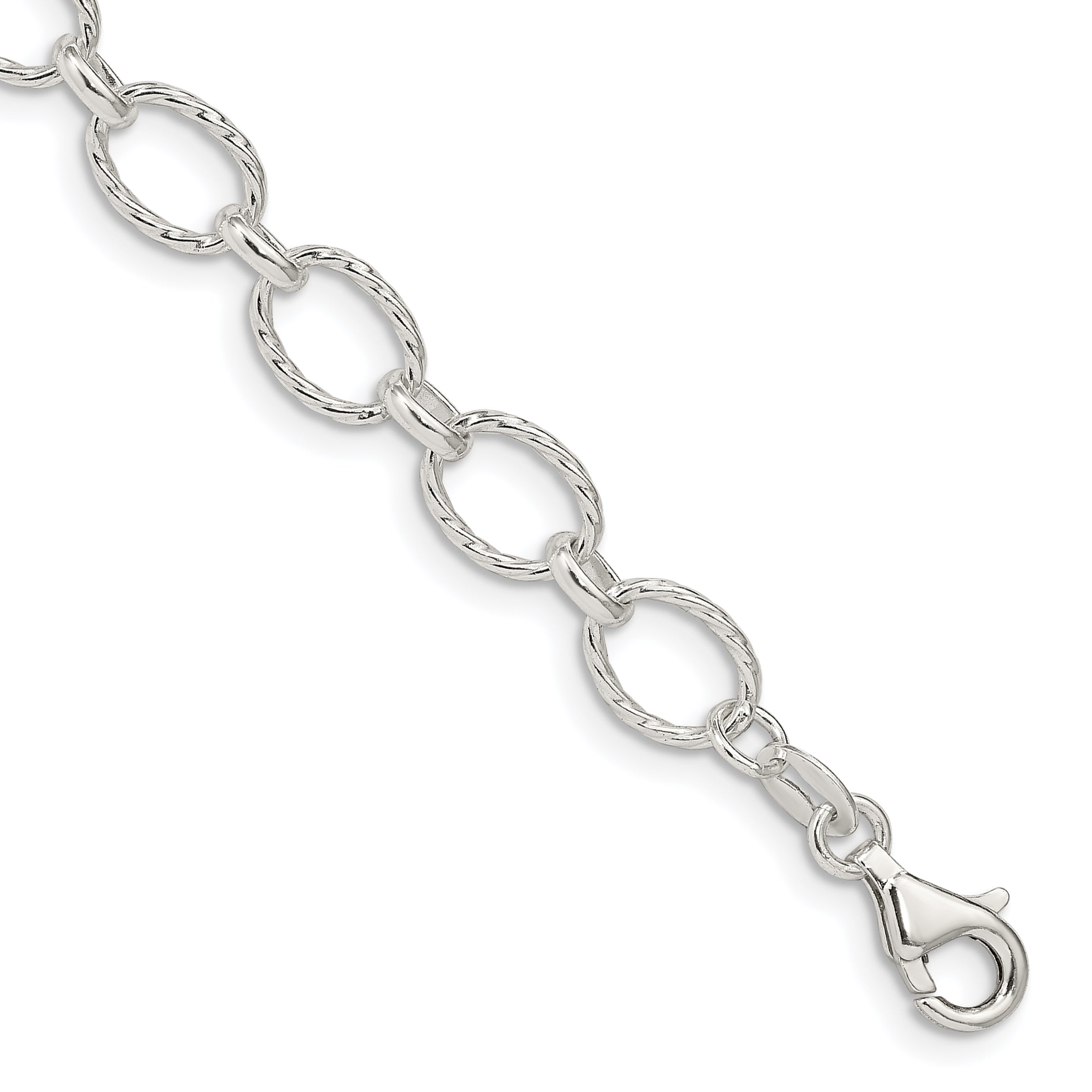 7 Inch Sterling Silver 6.1mm Fancy Patterned Rolo Chain Bracelet
