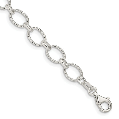 8 Inch Sterling Silver 6.1mm Fancy Patterned Rolo Chain Bracelet