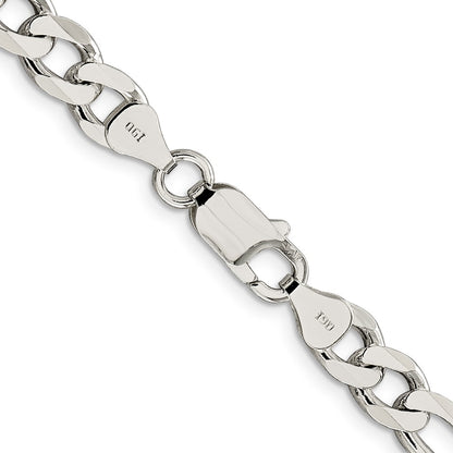 Sterling Silver 7.25mm Pav Flat Figaro Chain Necklace