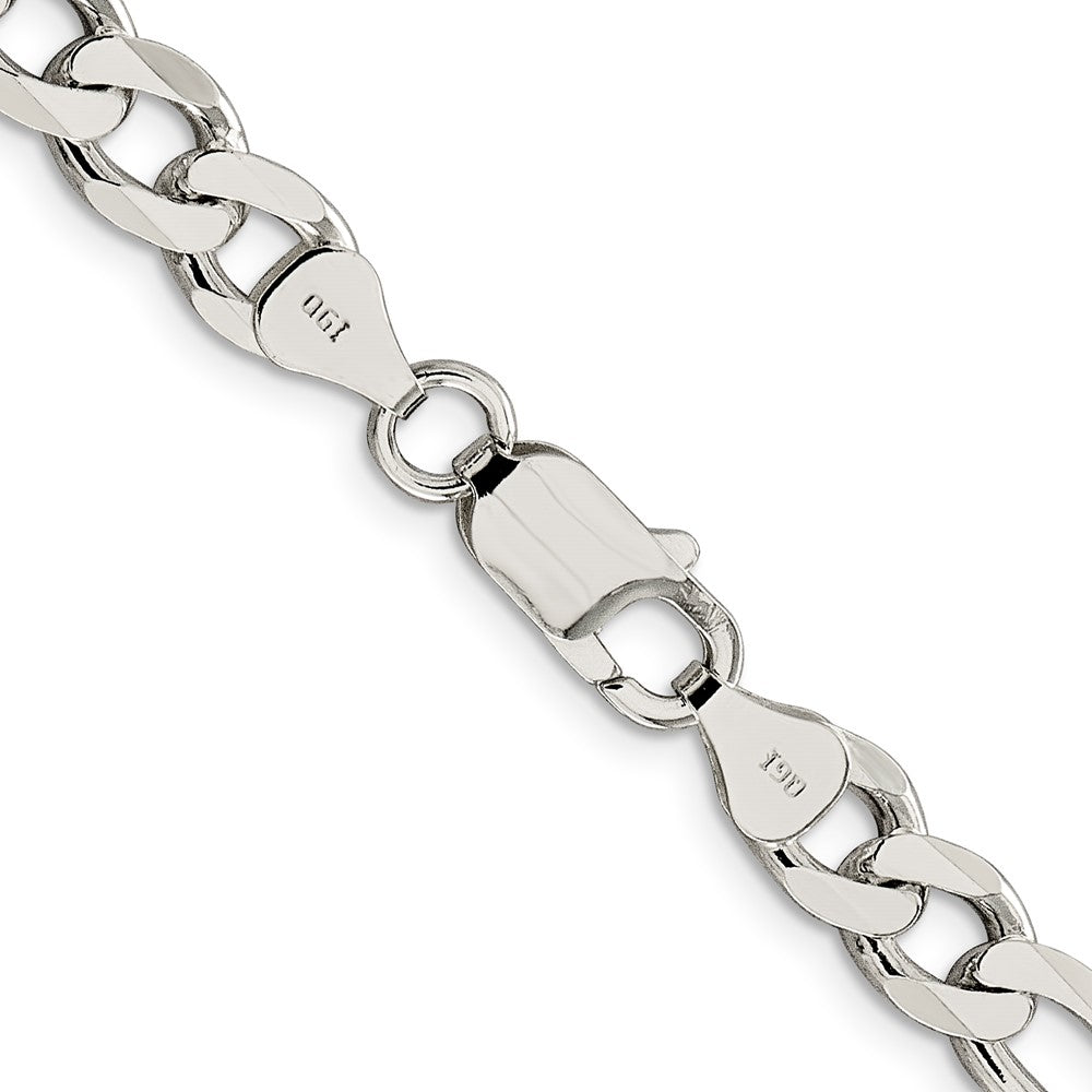 Sterling Silver 7.25mm Pav Flat Figaro Chain Necklace