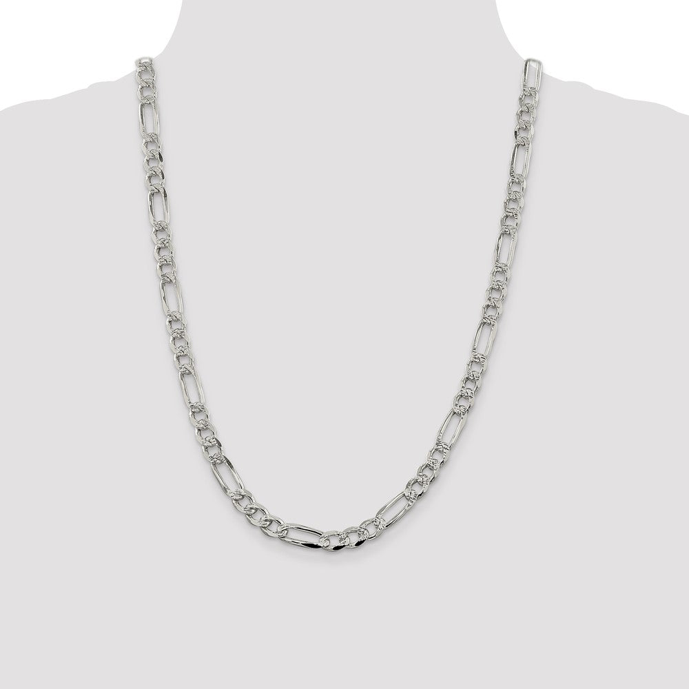 Sterling Silver 7.25mm Pav Flat Figaro Chain Necklace