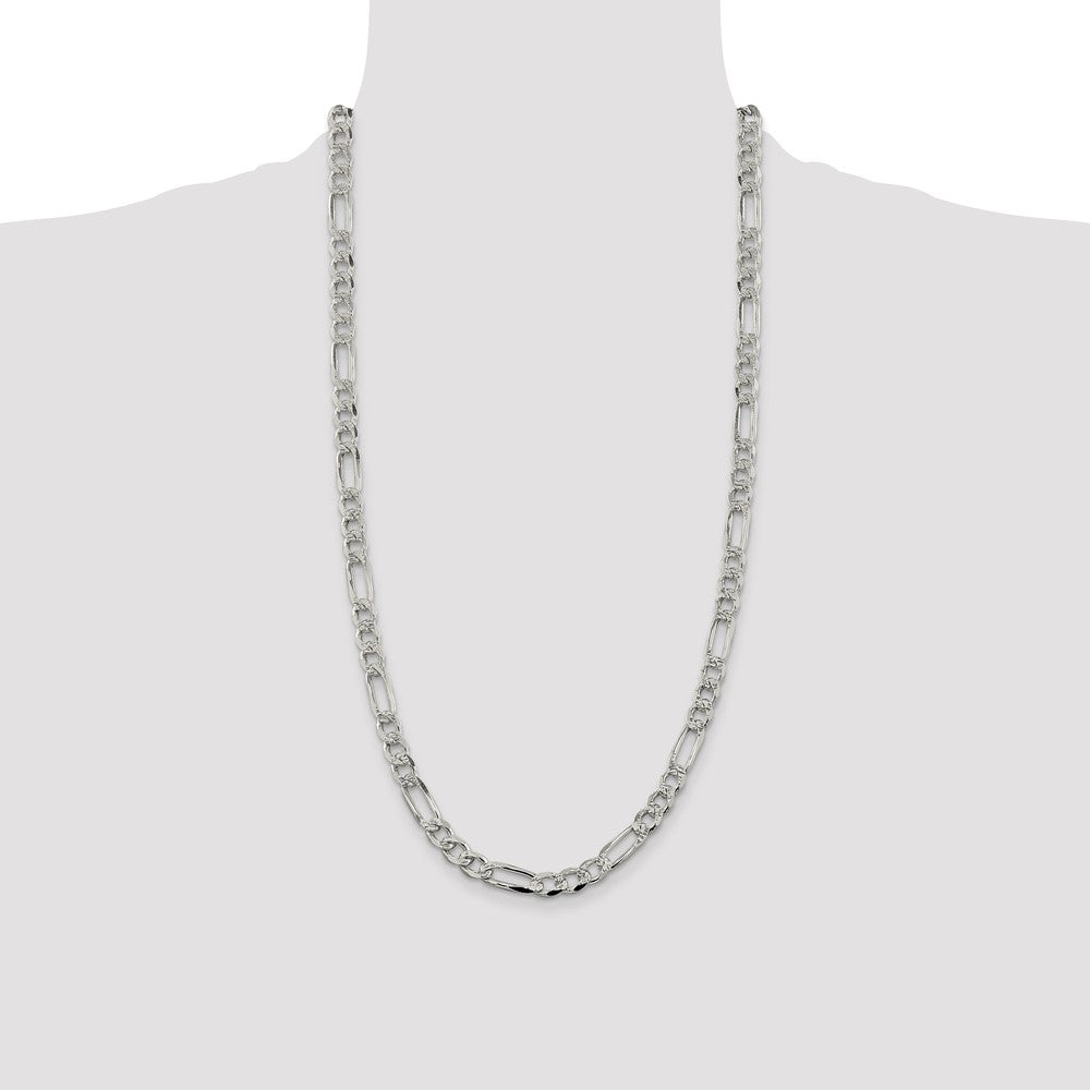 Sterling Silver 7.25mm Pav Flat Figaro Chain Necklace