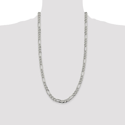 Sterling Silver 7.25mm Pav Flat Figaro Chain Necklace