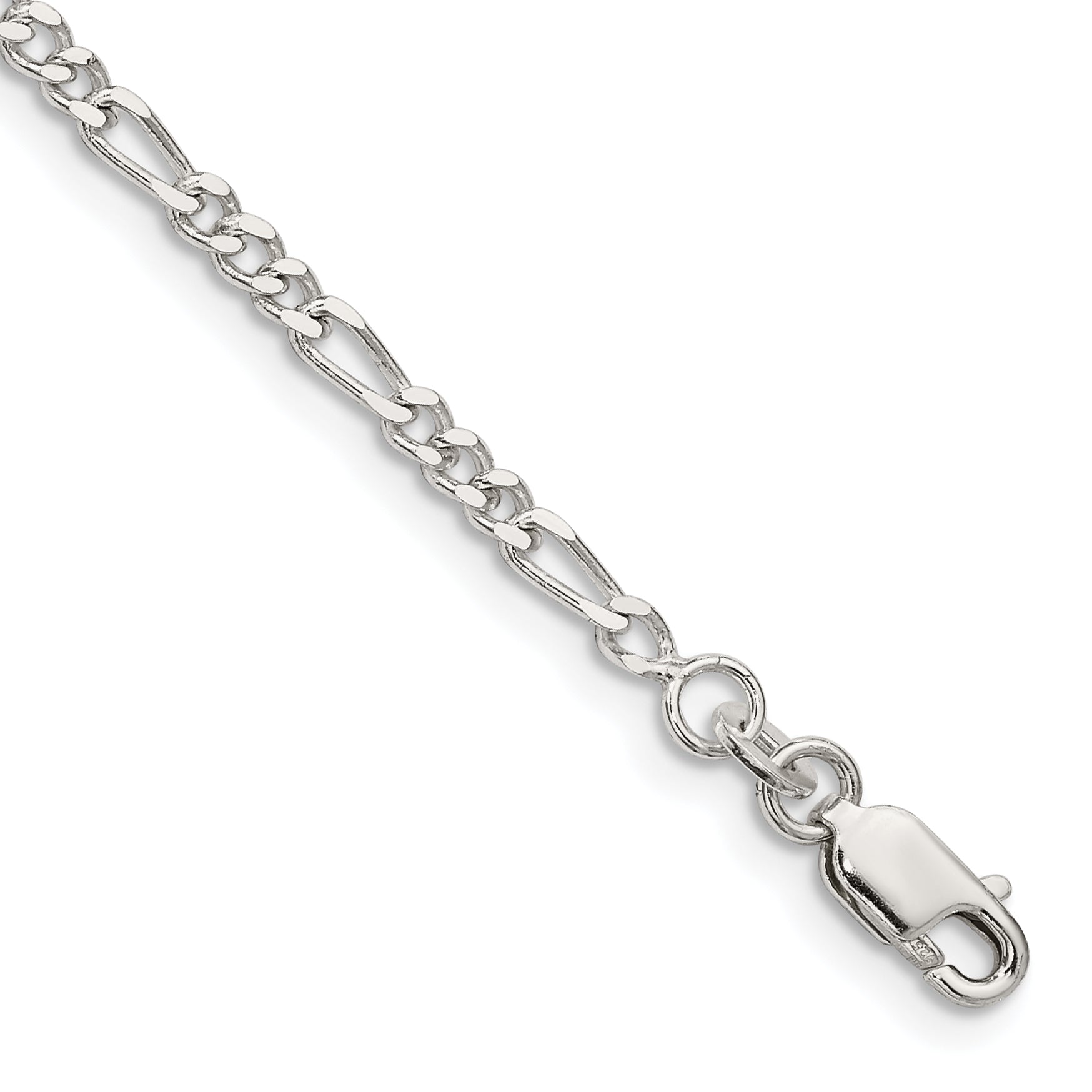10 Inch Sterling Silver 2.5mm Figaro Chain Anklet