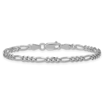 9 Inch Sterling Silver Rhodium-Plated 3.5mm Figaro Chain Anklet