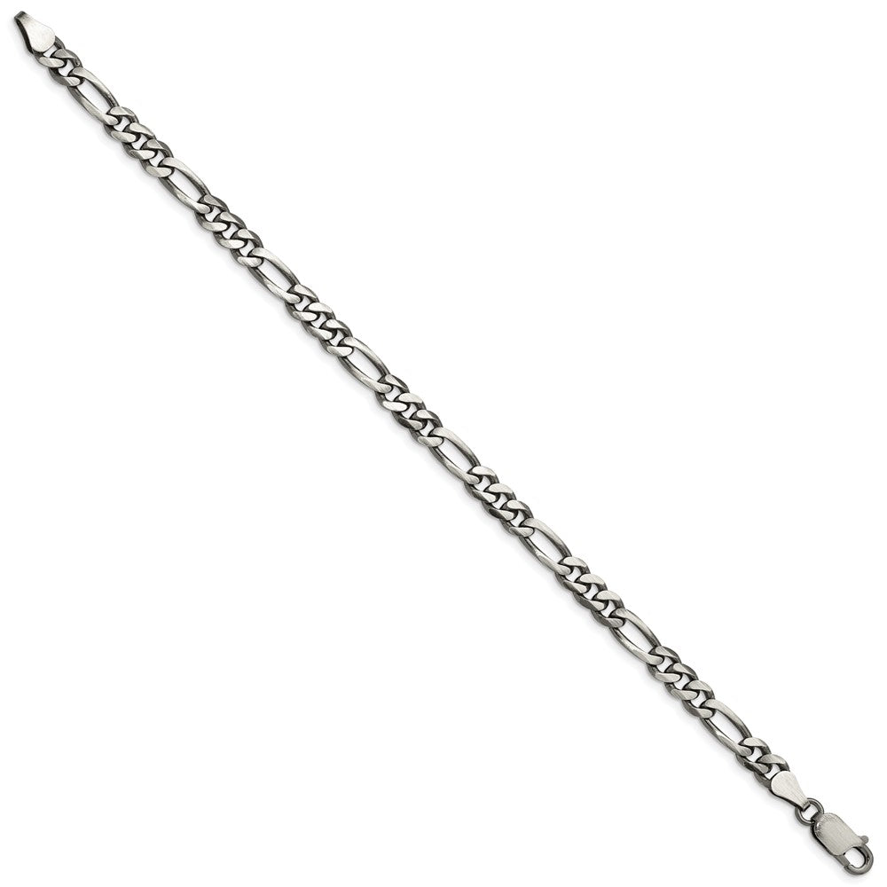 9 Inch Sterling Silver Antiqued 5.5mm Figaro Chain Anklet