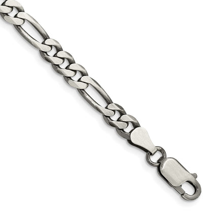 9 Inch Sterling Silver Antiqued 5.5mm Figaro Chain Anklet