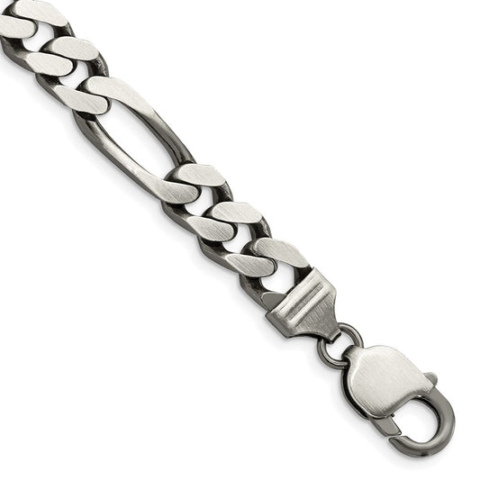9 Inch Sterling Silver Antiqued 9mm Figaro Chain Bracelet
