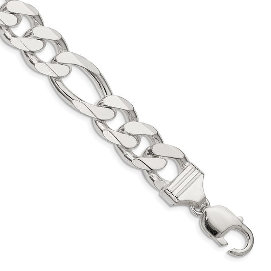 10 Inch Sterling Silver 13.5mm Figaro Chain Bracelet