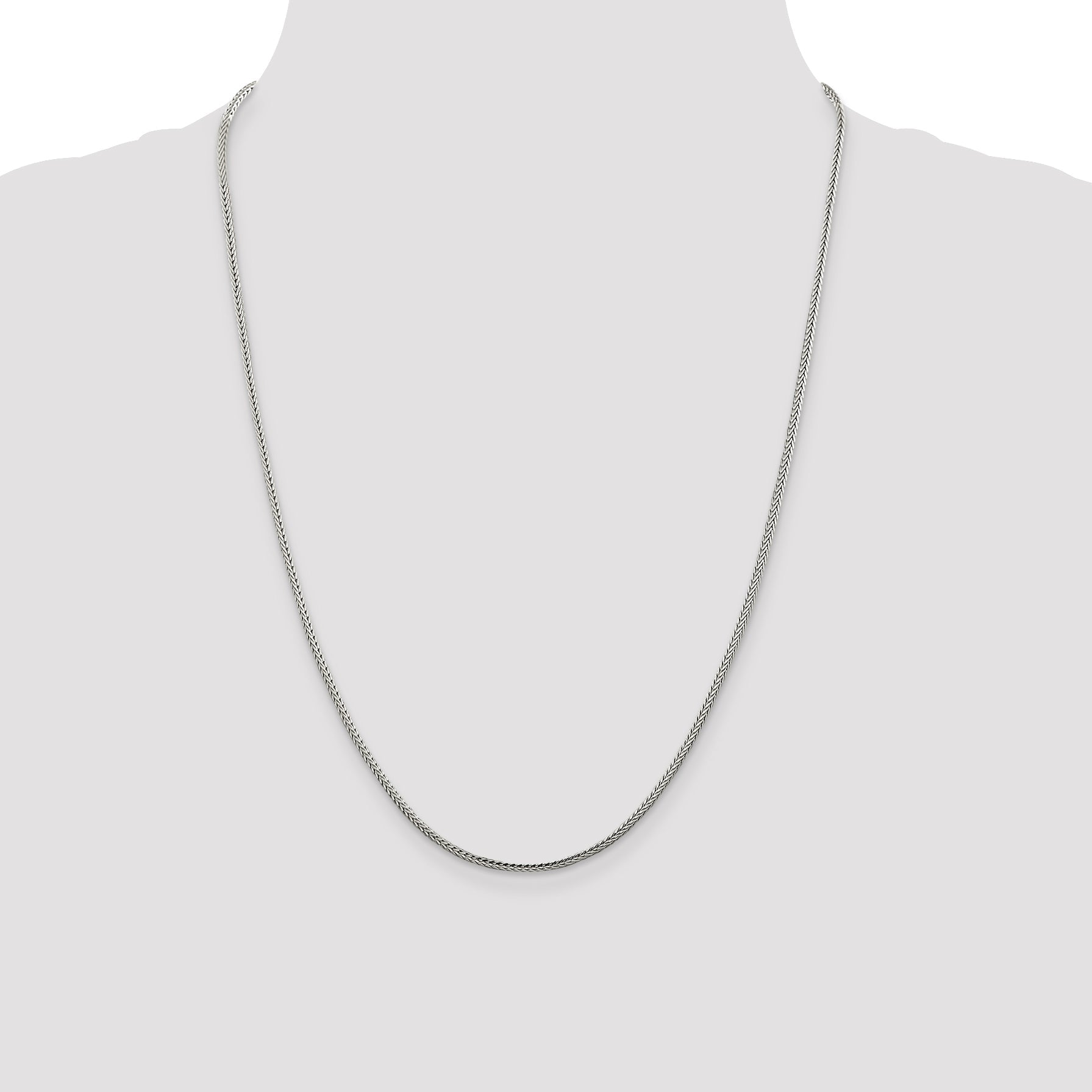 24 Inch Sterling Silver 2mm Diamond-Cut Round Franco Chain Necklace