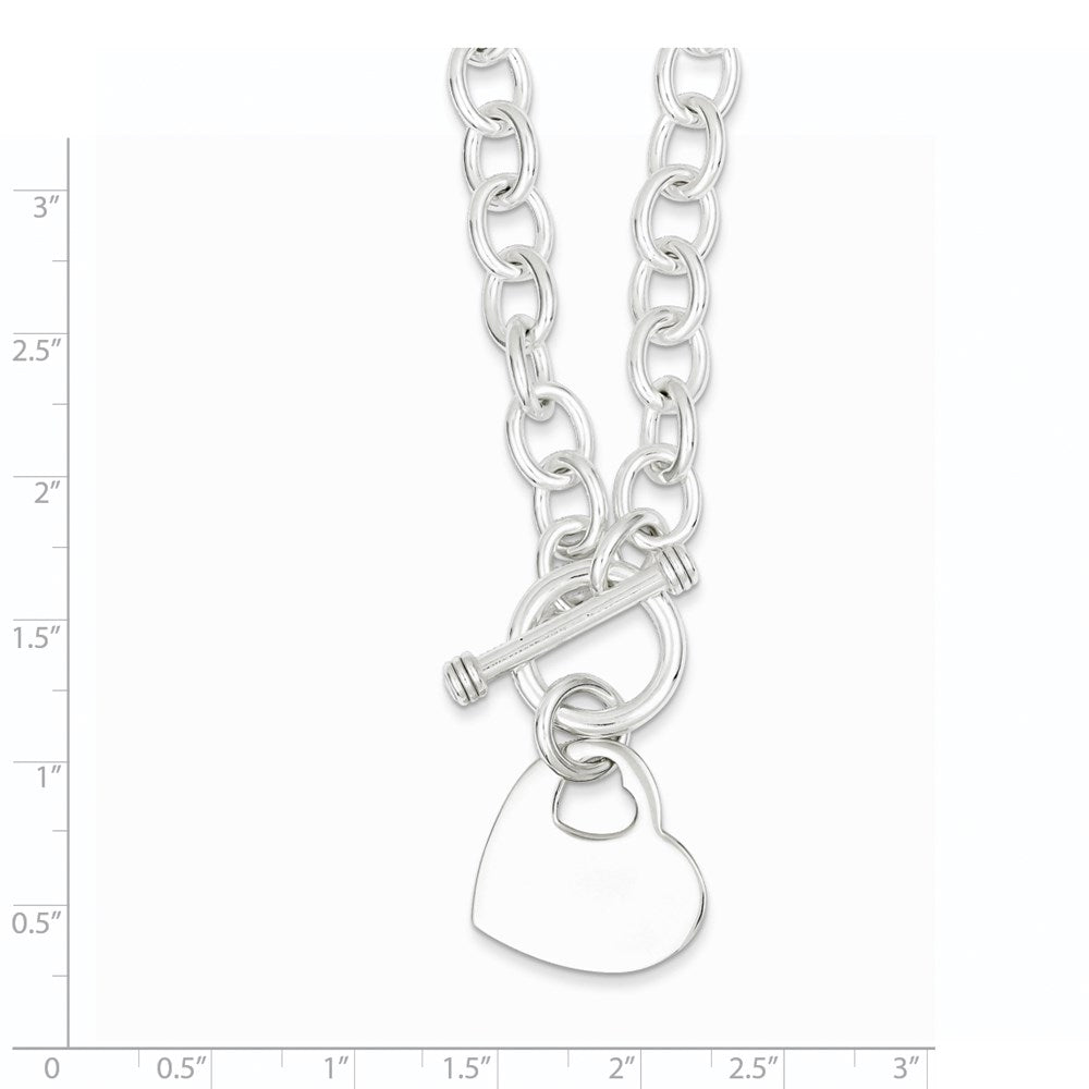 8.75 Inch Sterling Silver Engraveable Heart Disc On Fancy Link Toggle Bracelet