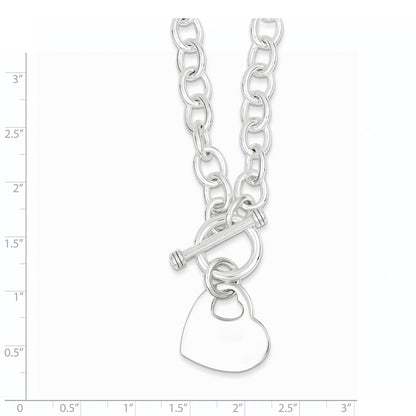 8.75 Inch Sterling Silver Engraveable Heart Disc On Fancy Link Toggle Bracelet