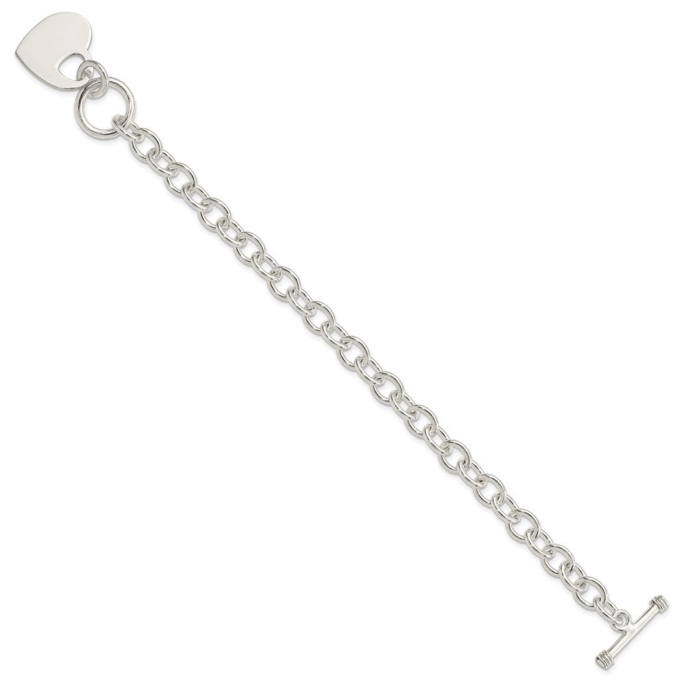 8.75 Inch Sterling Silver Engraveable Heart Disc On Fancy Link Toggle Bracelet