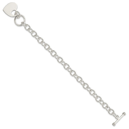 8.75 Inch Sterling Silver Engraveable Heart Disc On Fancy Link Toggle Bracelet