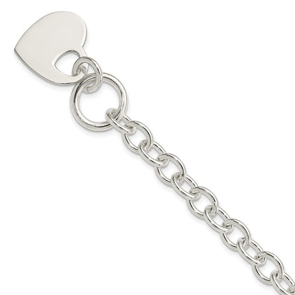 8.75 Inch Sterling Silver Engraveable Heart Disc On Fancy Link Toggle Bracelet