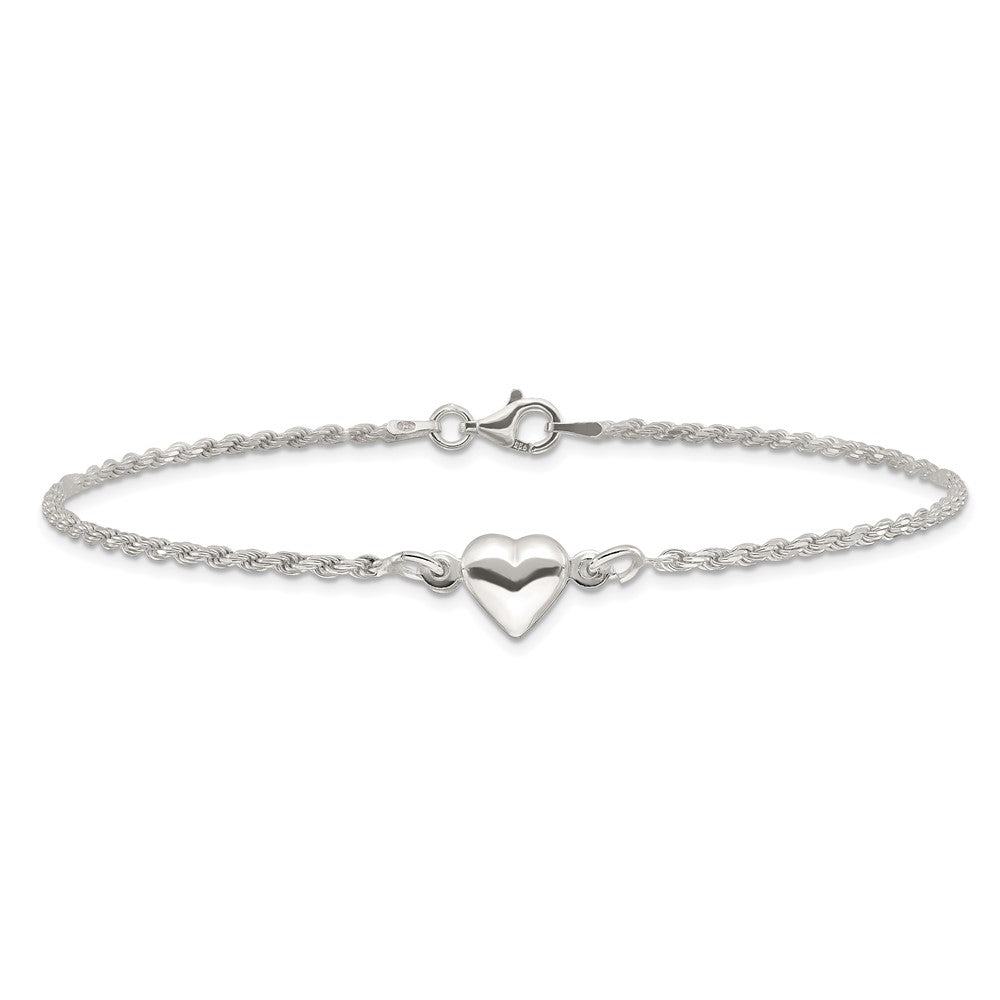 Sterling Silver Puffed Heart Anklet