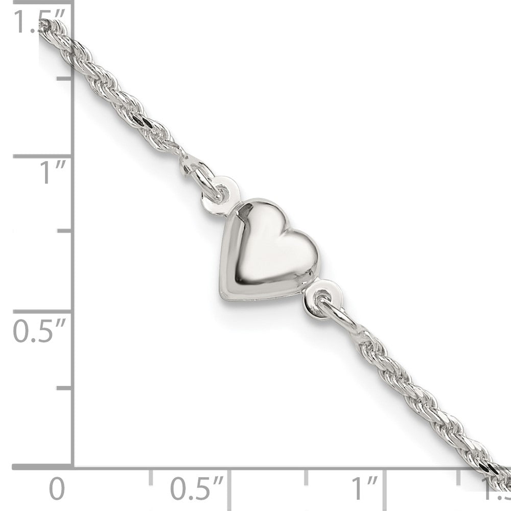 Sterling Silver Puffed Heart Anklet