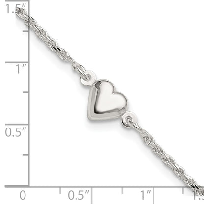 Sterling Silver Puffed Heart Anklet