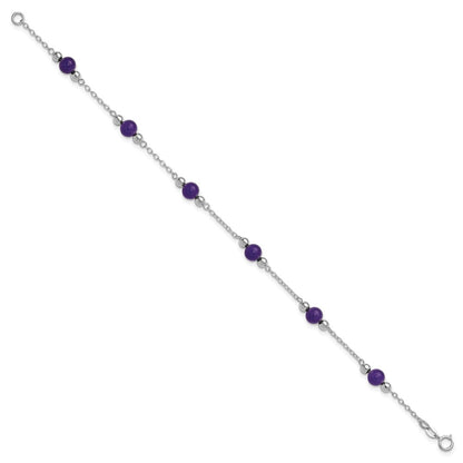 Sterling Silver Rhodium-Plated 9Inch Polished Lavender Jade Anklet