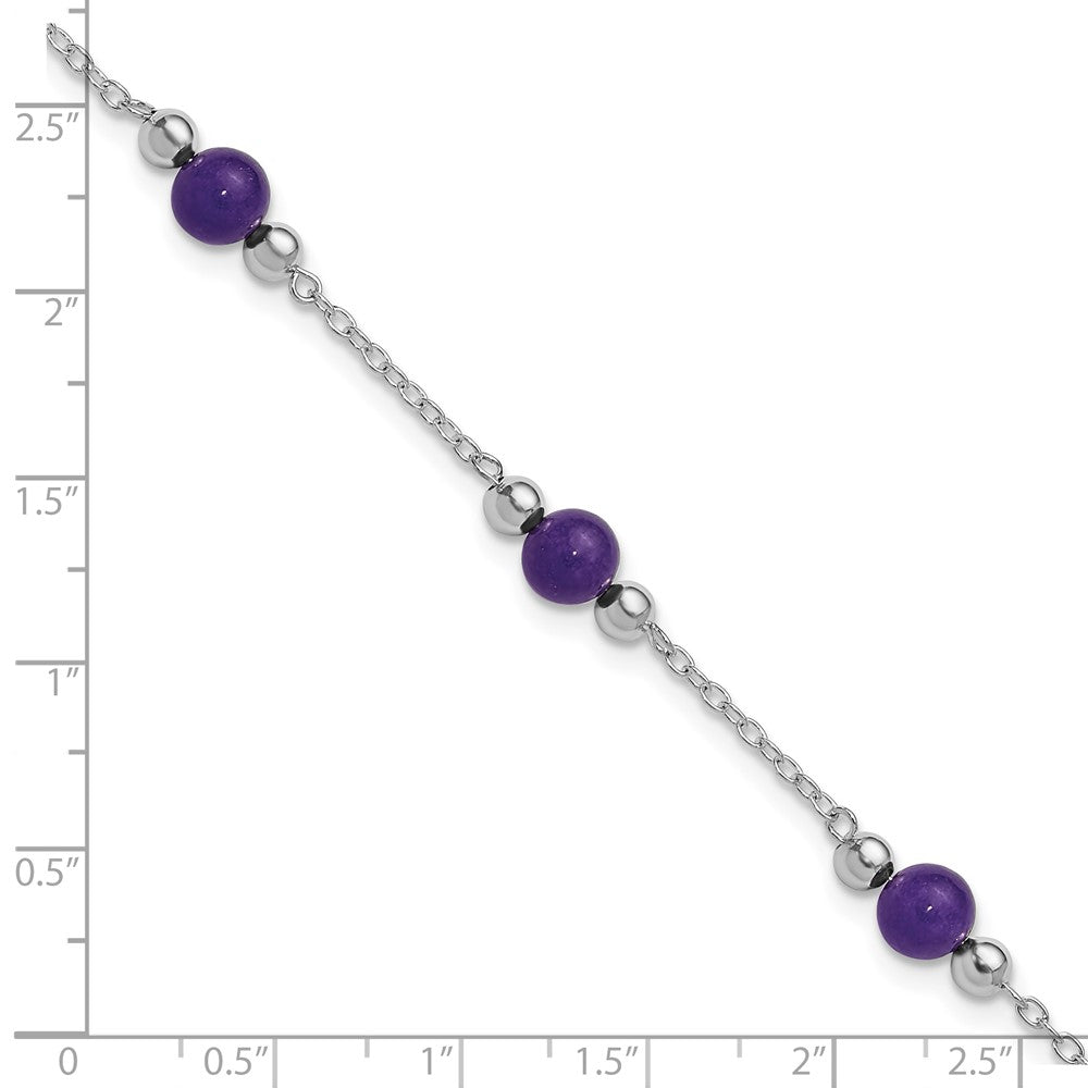 Sterling Silver Rhodium-Plated 9Inch Polished Lavender Jade Anklet