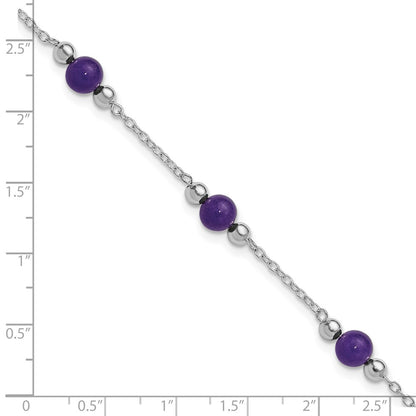 Sterling Silver Rhodium-Plated 9Inch Polished Lavender Jade Anklet