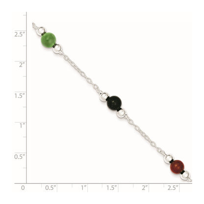 Sterling Silver Rhodium-Plated 9Inch Polished Multi-Color Jade Anklet
