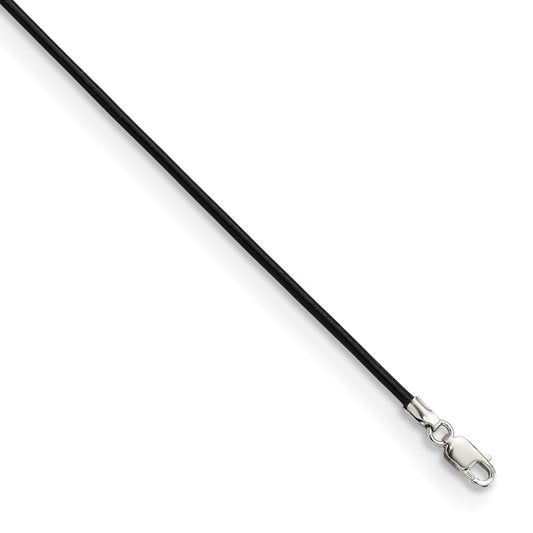 Sterling Silver 16Inch 1.5mm Black Leather Cord Necklace