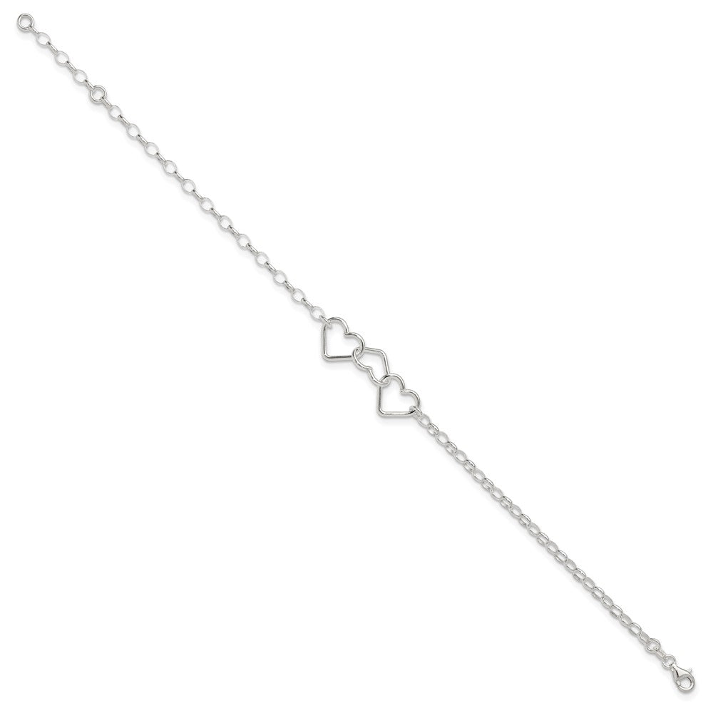 8 Inch Sterling Silver In Plus 1In Ext Interlocking Hearts Rolo Chain Anklet