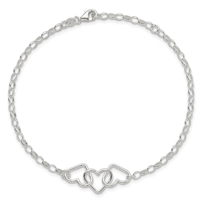 8 Inch Sterling Silver In Plus 1In Ext Interlocking Hearts Rolo Chain Anklet