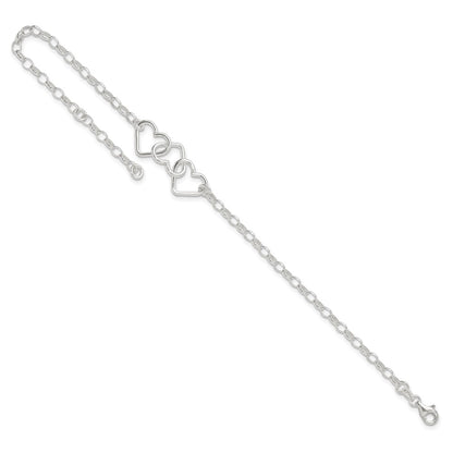 8 Inch Sterling Silver In Plus 1In Ext Interlocking Hearts Rolo Chain Anklet