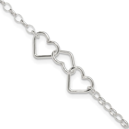 8 Inch Sterling Silver In Plus 1In Ext Interlocking Hearts Rolo Chain Anklet